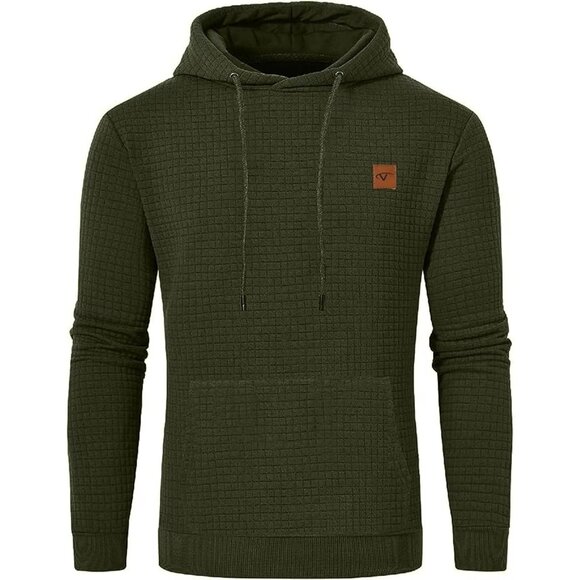 Men's Army Green Pullover Hoodies Long Sleeve Draw String Hooded Sweat Shirt - Picture 1 of 6